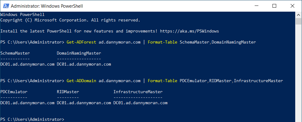 find fsmo roles using powershell