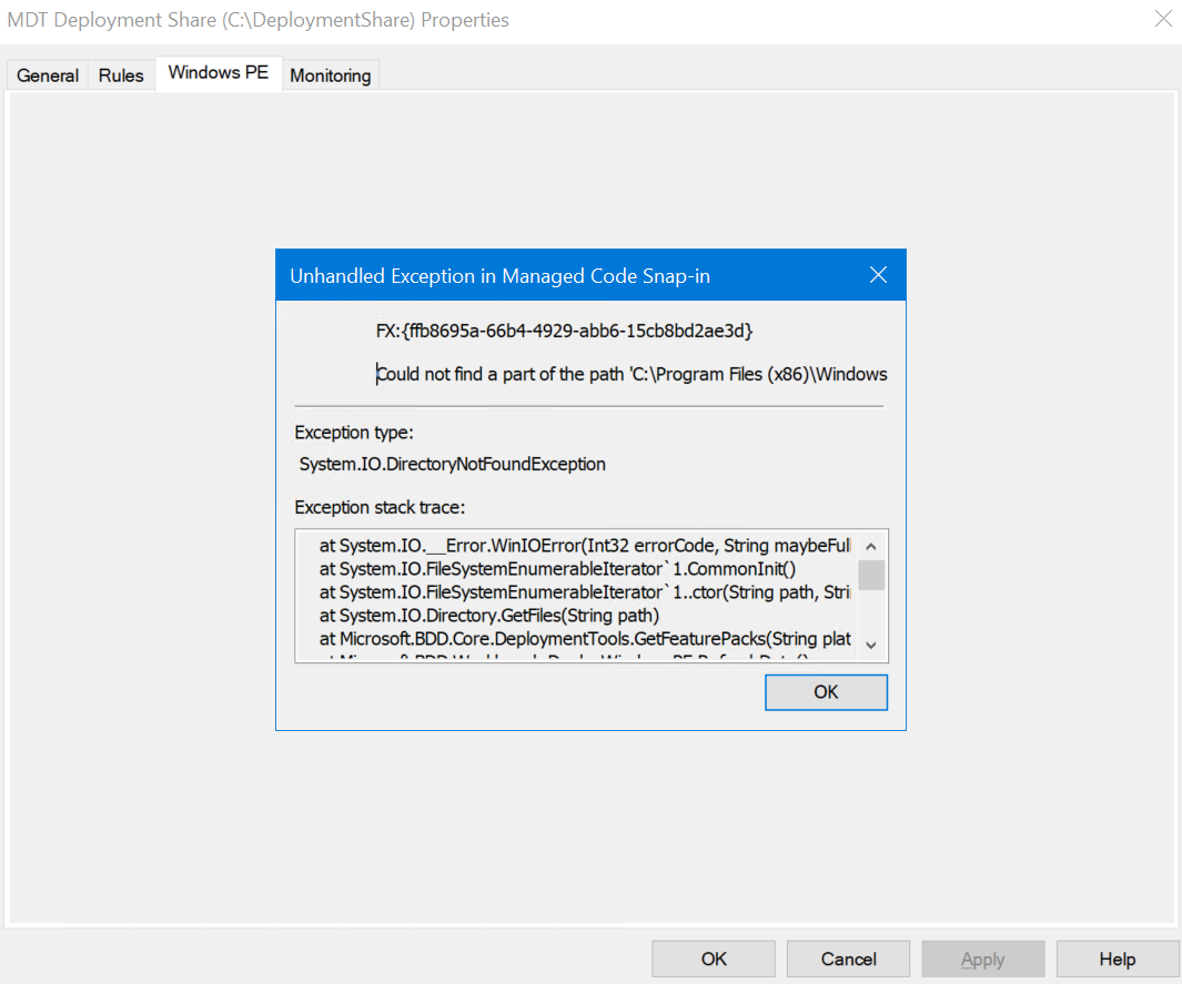Microsoft Deployment Workbench Windows PE x86 Crash image 2
